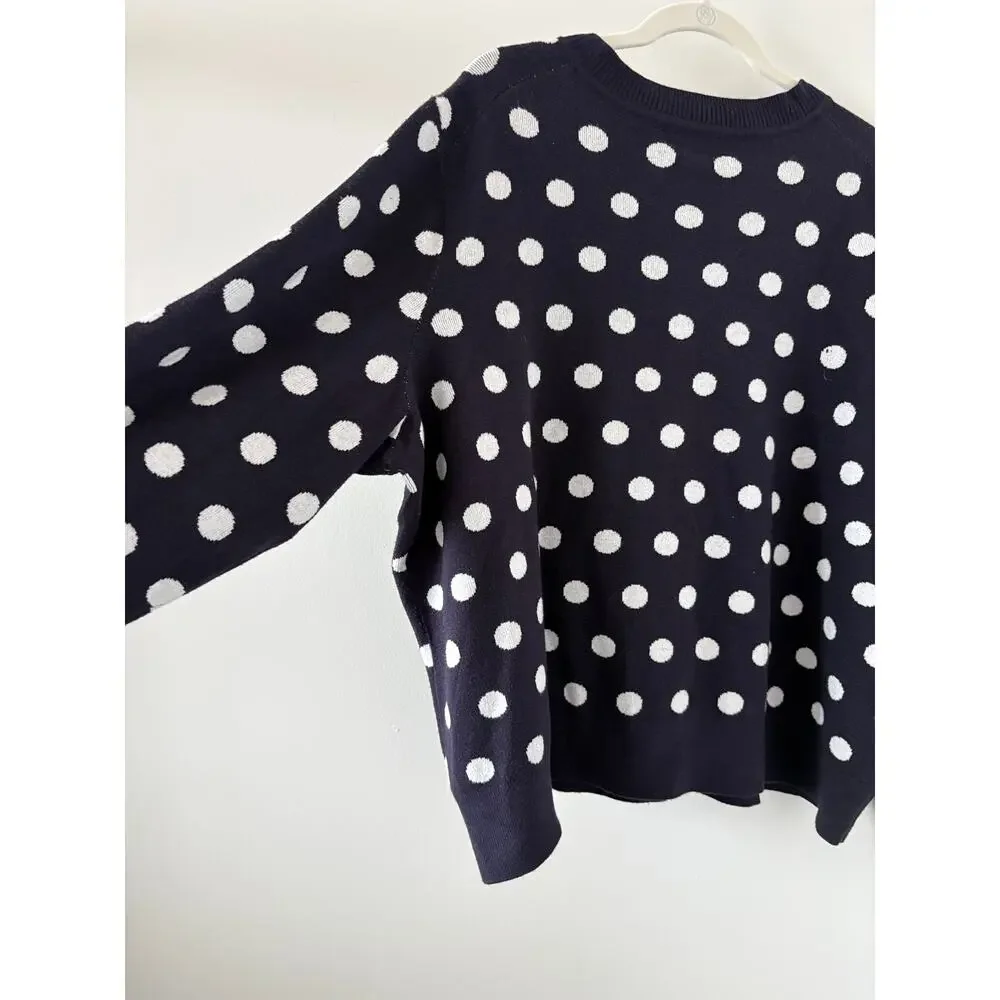 Polka Dot Navy Knit Cardigan Womens Plus Size 3X Preppy Soft Substantial Drapey